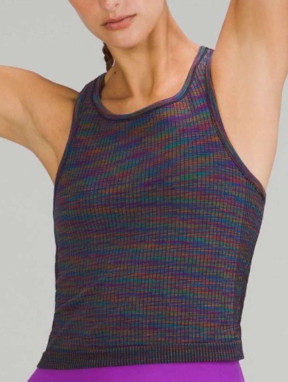 Lululemon Ebb to Street Racerback Cropped Tank Rainbow Multi/Black EUC